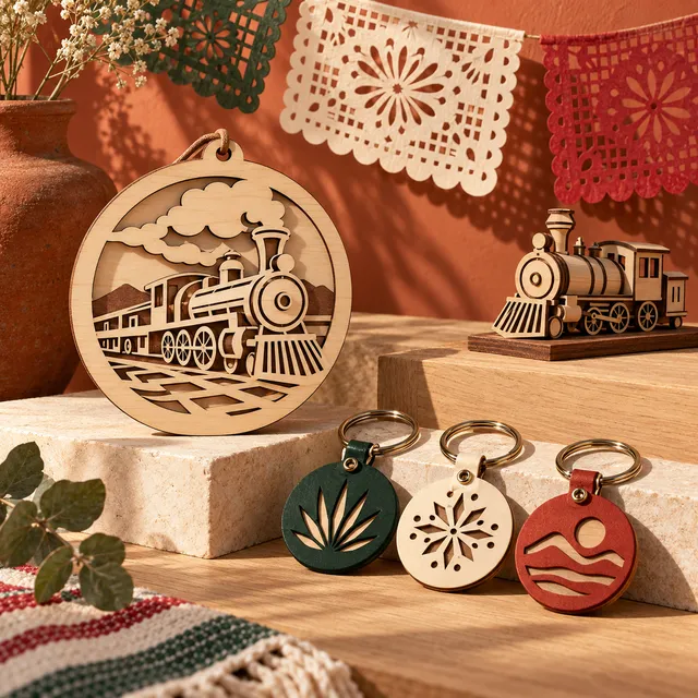 Concepto de accesorios de madera inspirados en la Revolución Mexicana.
